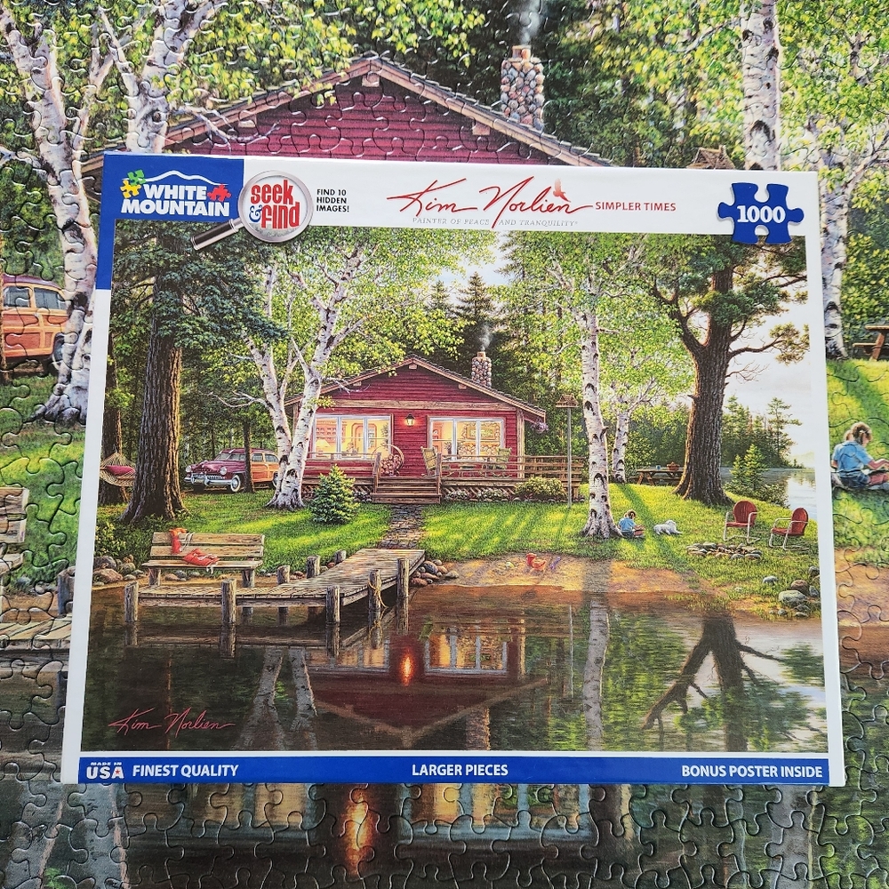 WHITE MOUNTAIN SEEK & FIND 1000-PC. JIGSAW PUZZLE KIM NORLIEN SIMPLER TIMES
